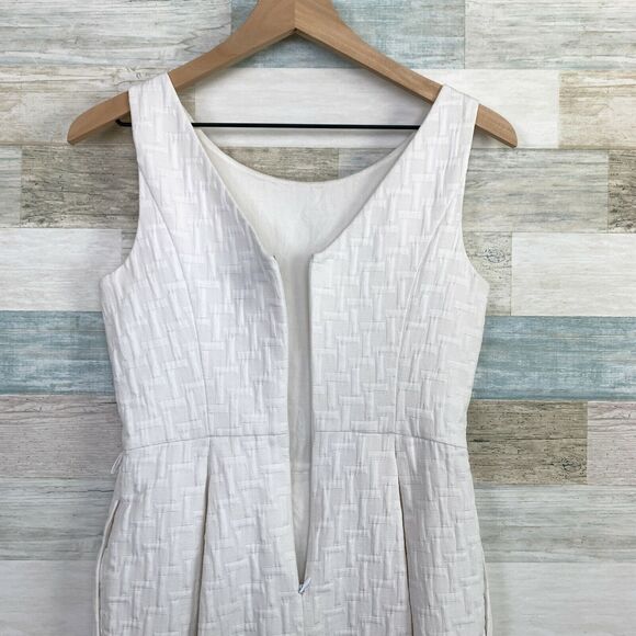 WHBM Geo Textured Tulip-Skirt Dress White Fit & Flare Pleated Pockets Womens 2 - Picture 6 of 8